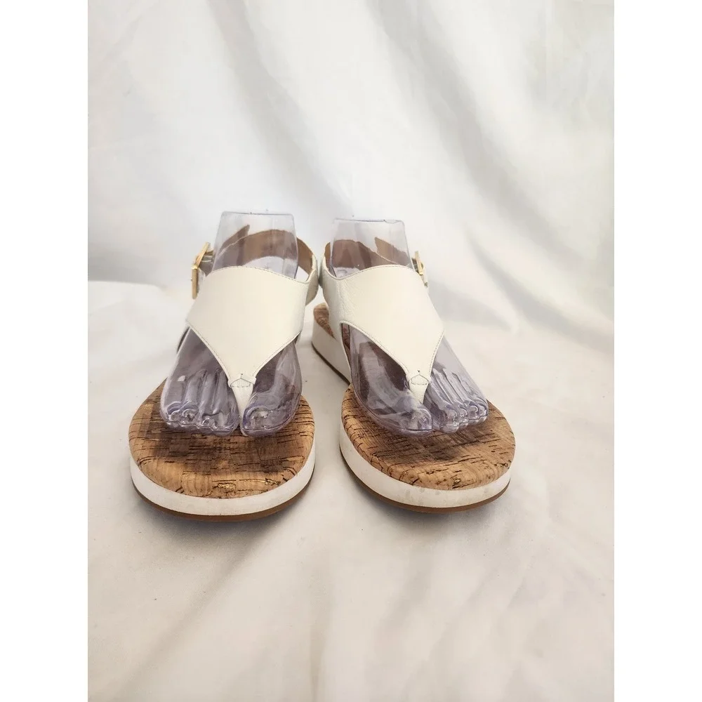 Jack Rogers White Leather Cork Platform Sandals Thong Buckle Womens 8.5 M Summer